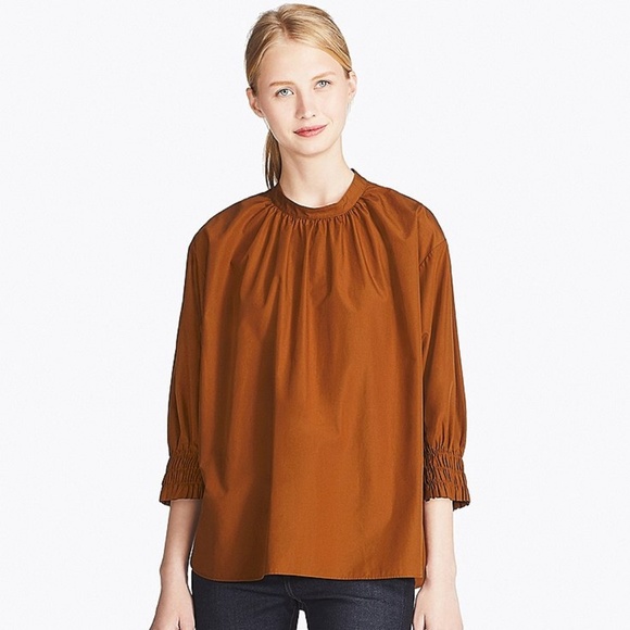 Uniqlo Tops - (NWT) Uniqlo | Gathered Cotton Blouse in Brown